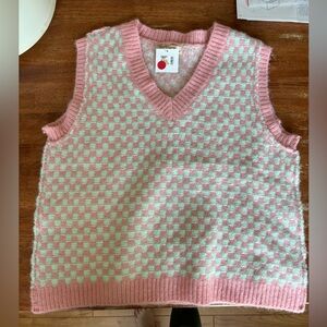 POL Pink and Mint Checkered Knit Sweater Vest